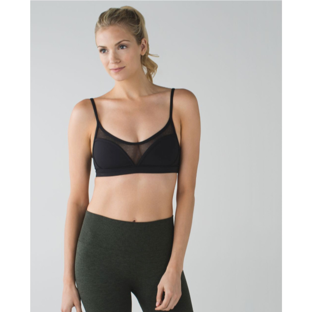 Lululemon Dance to Yoga Bra Black Spaghetti Strap Mesh Sheer